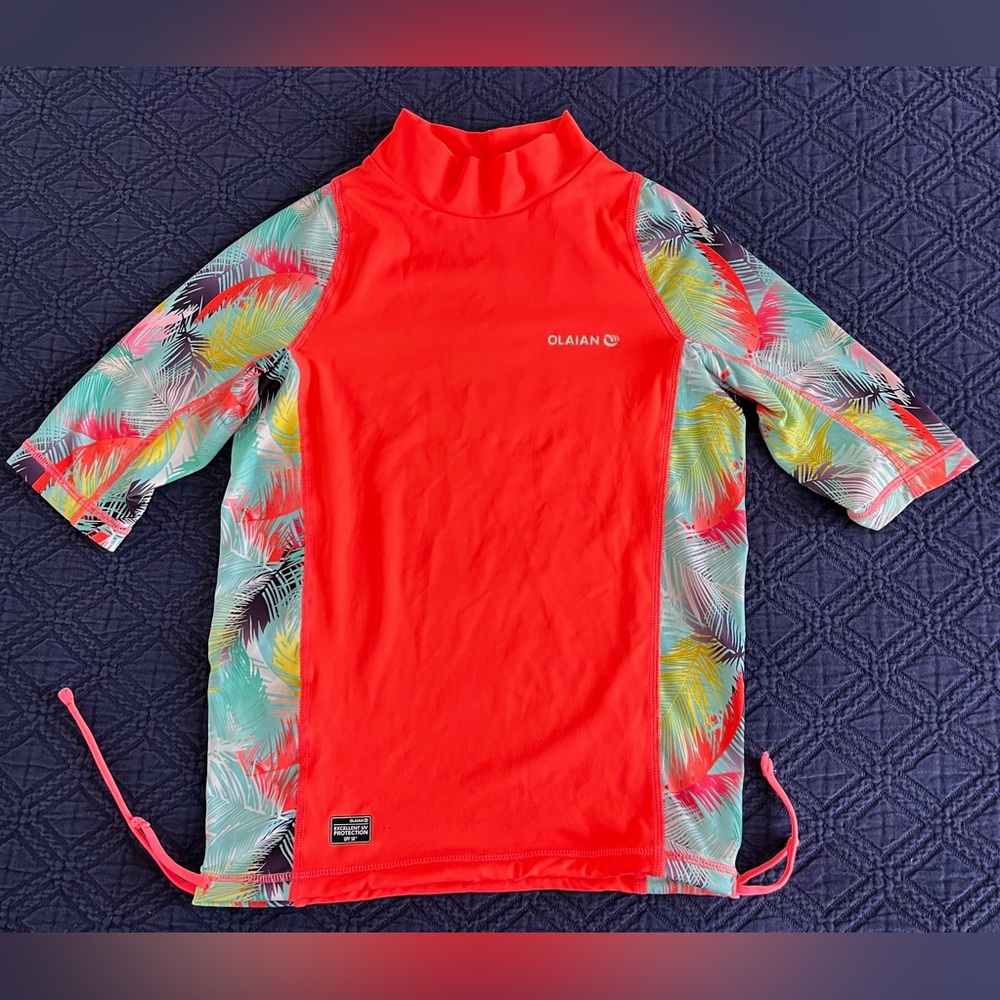 🏄🏻‍♀️ Olian Kids Swim Rash Guard - Orange Multicolor Size 8